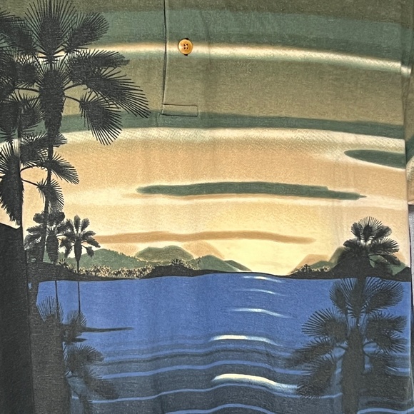 Vintage Tabasco Polo Shirt Hot Sauce All Over Print Ocean Sunset XL Blue Green - Picture 3 of 7